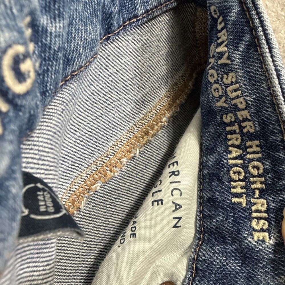 American Eagle Curvy Super High Rise Baggy Straight Jeans 6 Long Medium Wash - Picture 11 of 13